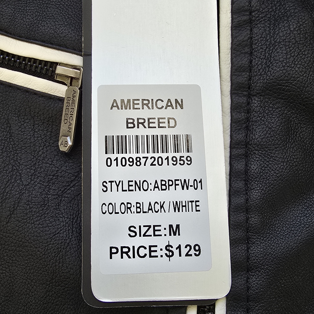 American Breed Mens Faux Leather Motorcycle Theme Jacket Size Medium Faux Fur - Picture 10 of 11